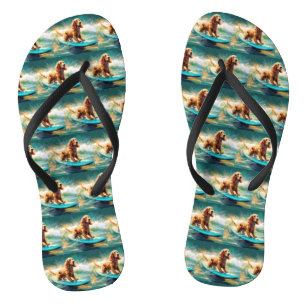 Cocker Spaniel Beach Surfing Painting Flip Flops