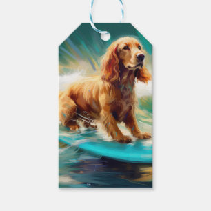 Cocker Spaniel Beach Surfing Painting Gift Tags