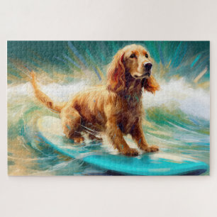 Cocker Spaniel Beach Surfing Painting Jigsaw Puzzle