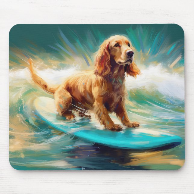 Cocker Spaniel Beach Surfing Painting Mouse Mat (Front)