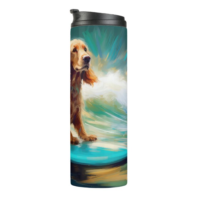 Cocker Spaniel Beach Surfing Painting Thermal Tumbler (Rotated Right)
