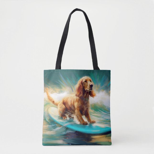 Cocker Spaniel Beach Surfing Painting Tote Bag (Front)