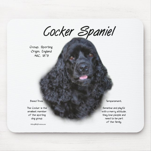 Cocker Spaniel (black) History Design Mouse Mat (Front)