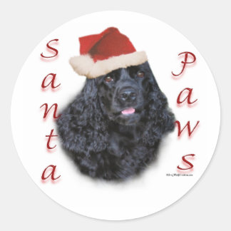 Cocker Spaniel (blk) Santa Paws Classic Round Sticker