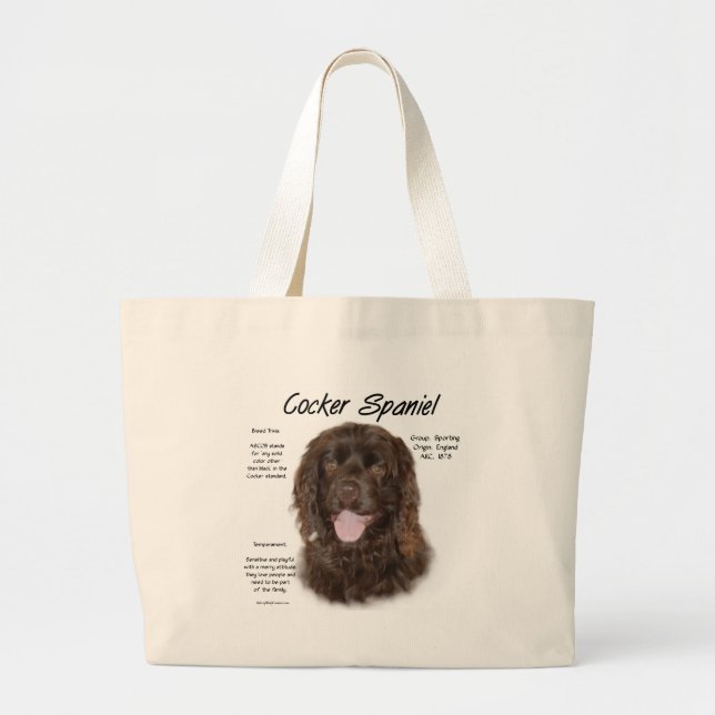 Cocker Spaniel (brn) History Design Large Tote Bag (Front)