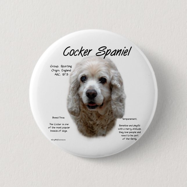 Cocker Spaniel (buff) History Design 6 Cm Round Badge (Front)