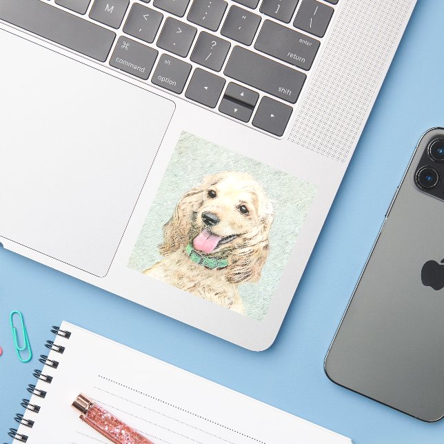 Cocker Spaniel Buff Painting - Original Dog Art (Laptop w/ iPhone)