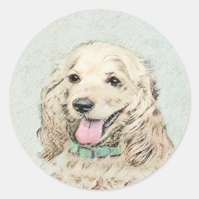 Cocker Spaniel Buff Painting - Original Dog Art Classic Round Sticker (Front)
