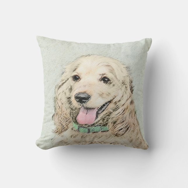 Cocker Spaniel Buff Painting - Original Dog Art Cushion (Front)