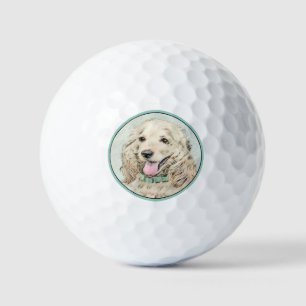 Cocker Spaniel Buff Painting - Original Dog Art Golf Balls