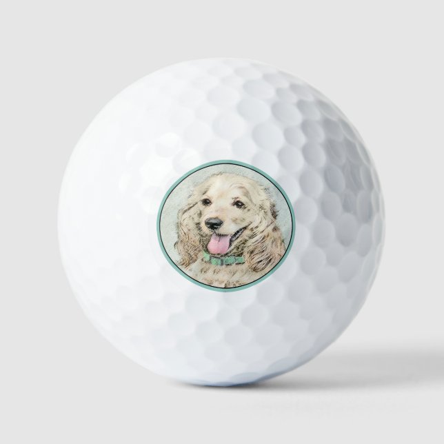 Cocker Spaniel Buff Painting - Original Dog Art Golf Balls (Front)