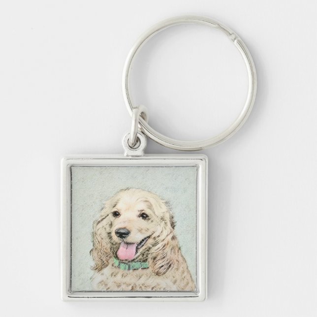 Cocker Spaniel Buff Painting - Original Dog Art Key Ring (Front)
