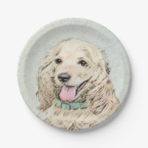 Cocker Spaniel Buff Painting - Original Dog Art Paper Plate