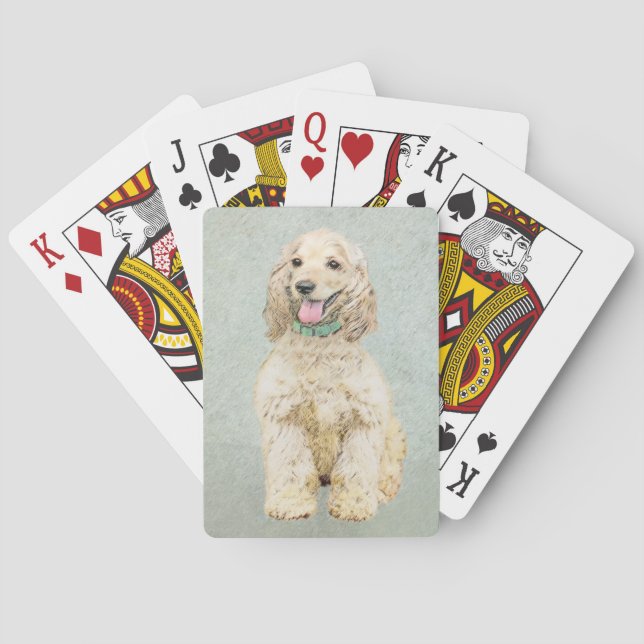 Cocker Spaniel Buff Painting - Original Dog Art Playing Cards (Back)