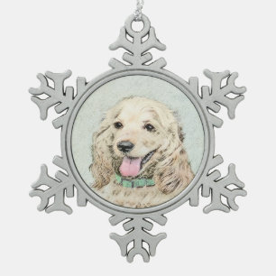 Cocker Spaniel Buff Painting - Original Dog Art Snowflake Pewter Christmas Ornament