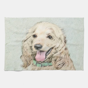 Cocker Spaniel Buff Painting - Original Dog Art Tea Towel