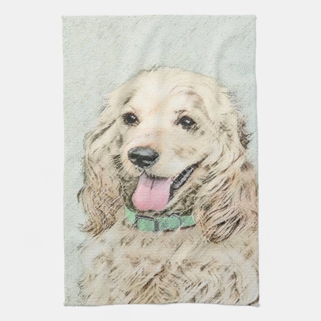 Cocker Spaniel Buff Painting - Original Dog Art Tea Towel (Vertical)