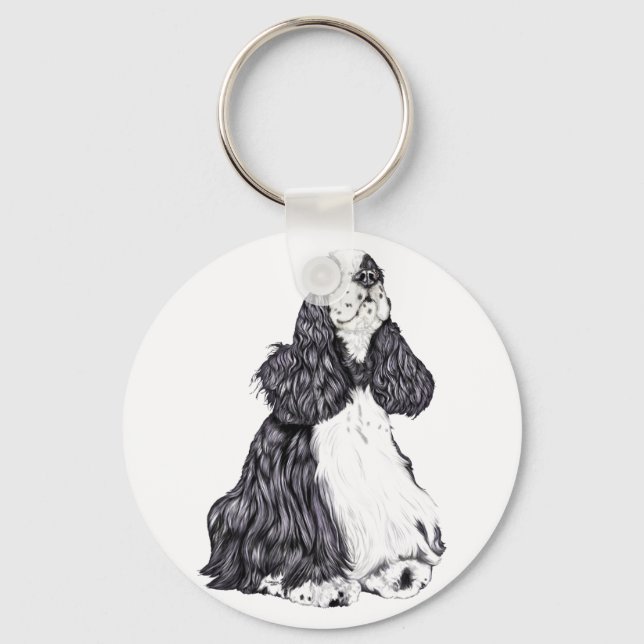 Cocker Spaniel BW Parti Key Ring (Front)