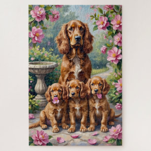 Cocker Spaniel Camellia Garden Art Jigsaw Puzzle
