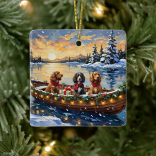 Cocker Spaniel Christmas Boat Holiday Ceramic Ornament