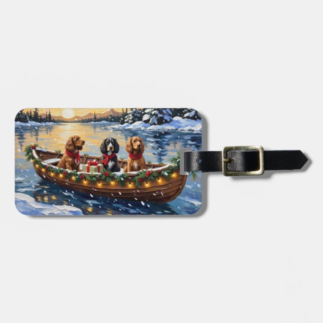 Cocker Spaniel Christmas Boat Holiday Luggage Tag (Front Horizontal)