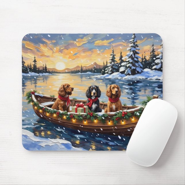 Cocker Spaniel Christmas Boat Holiday Mouse Mat (With Mouse)