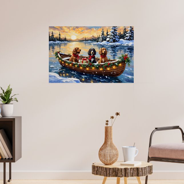 Cocker Spaniel Christmas Boat Holiday Poster (Living Room 3)