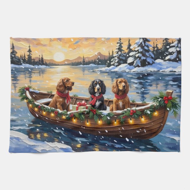 Cocker Spaniel Christmas Boat Holiday Tea Towel (Horizontal)