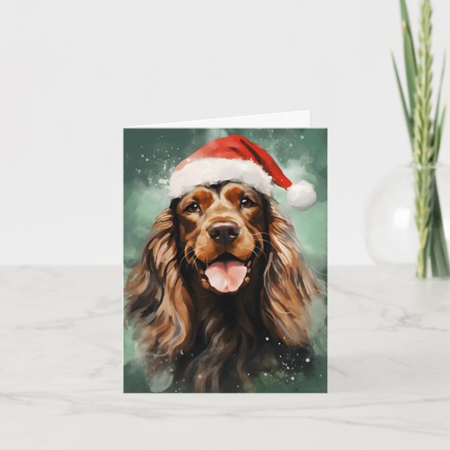 Cocker Spaniel Christmas brush painting artwork Card (Front)