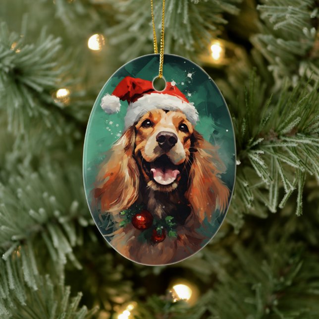 Cocker Spaniel Christmas brush painting artwork Ceramic Tree Decoration (Tree)