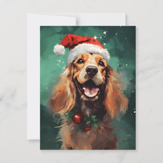 Cocker Spaniel Christmas brush painting artwork Holiday Card (Front)