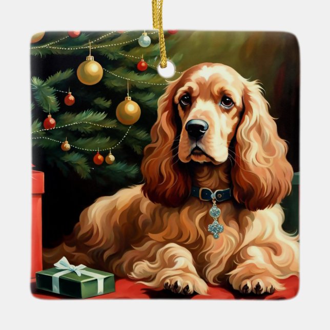 Cocker Spaniel Christmas Ceramic Ornament (Front)