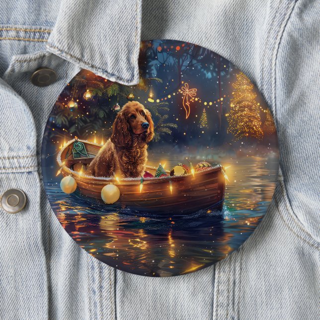 Cocker Spaniel Christmas Festive Voyage 6 Cm Round Badge (In Situ)