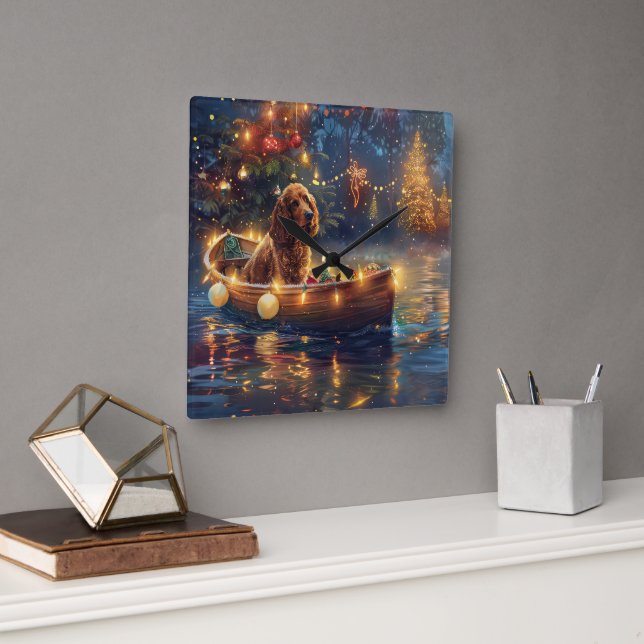Cocker Spaniel Christmas Festive Voyage Square Wall Clock (Office)