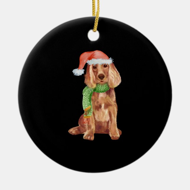 Cocker spaniel christmas illustration ceramic tree decoration (Front)