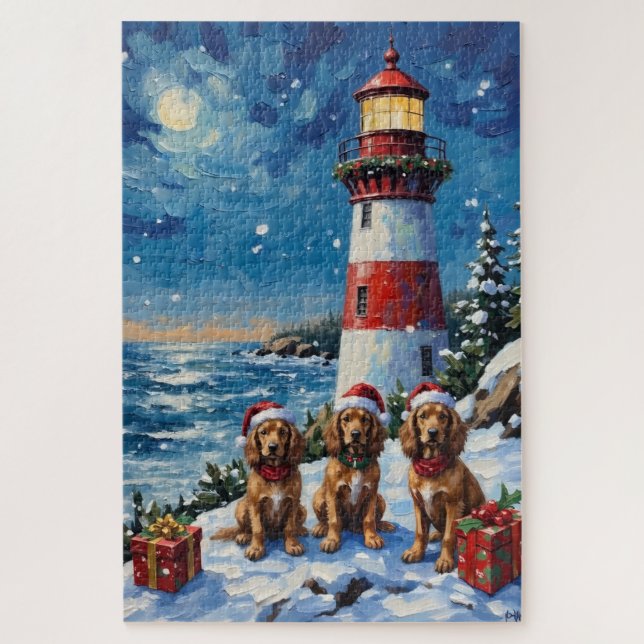 Cocker Spaniel Christmas Lighthouse Holiday Jigsaw Puzzle (Vertical)