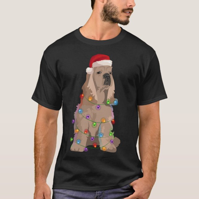 Cocker Spaniel Christmas Lights Xmas Dog Lover T-Shirt (Front)