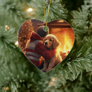Cocker Spaniel Christmas Ornament, Fireman Pet Ceramic Tree Decoration