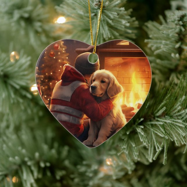 Cocker Spaniel Christmas Ornament, Fireman Pet  Ceramic Tree Decoration (Tree)