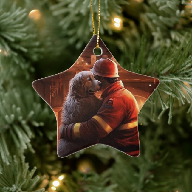 Cocker Spaniel Christmas Ornament, Fireman Pet  Ceramic Tree Decoration (Tree)