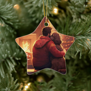 Cocker Spaniel Christmas Ornament, Fireman Pet  Ceramic Tree Decoration