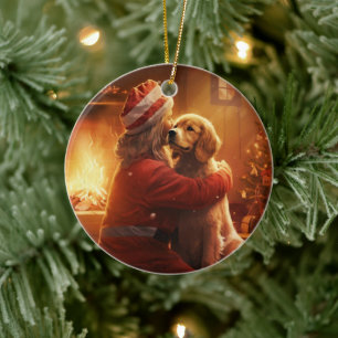 Cocker Spaniel Christmas Ornament, Fireman Pet  Ceramic Tree Decoration