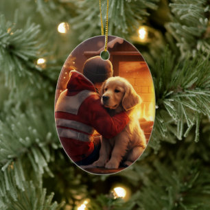 Cocker Spaniel Christmas Ornament, Fireman Pet Ceramic Tree Decoration