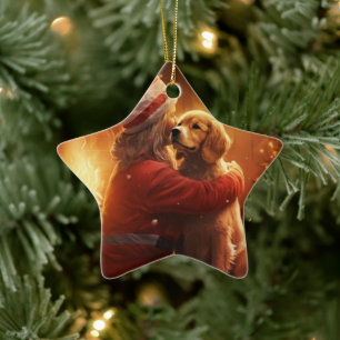 Cocker Spaniel Christmas Ornament, Fireman Pet  Ceramic Tree Decoration