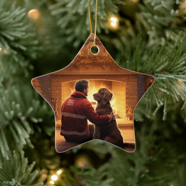 Cocker Spaniel Christmas Ornament, Fireman Pet  Ceramic Tree Decoration (Tree)