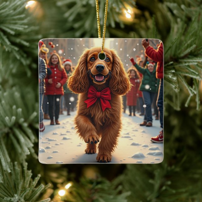 Cocker Spaniel Christmas Parade Holiday Painting Ceramic Ornament (Tree)