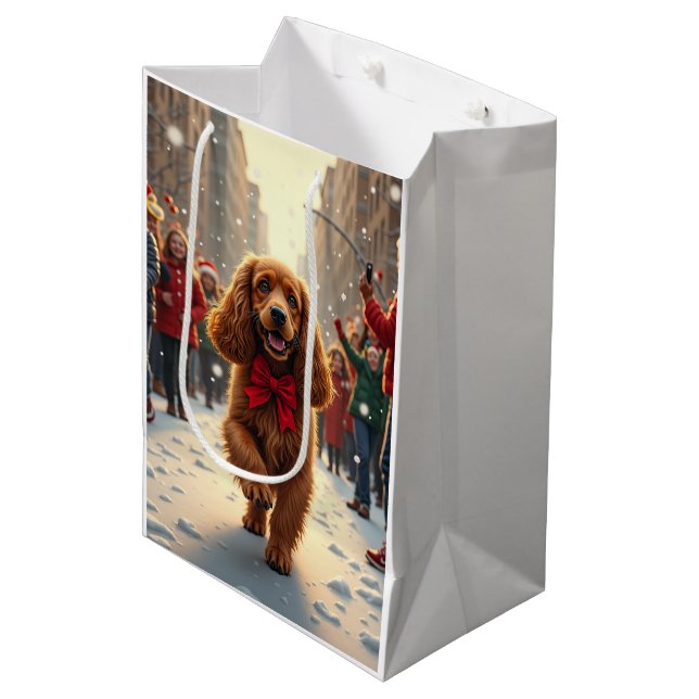 Cocker Spaniel Christmas Parade Holiday Painting Medium Gift Bag (Front Angled)