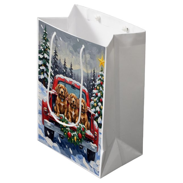 Cocker Spaniel Christmas Red Truck Holiday Medium Gift Bag (Front Angled)