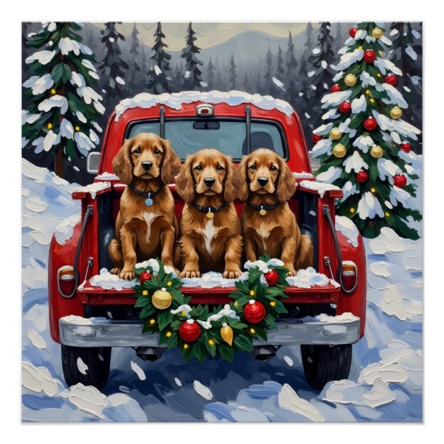 Cocker Spaniel Christmas Red Truck Holiday  Poster (Front)