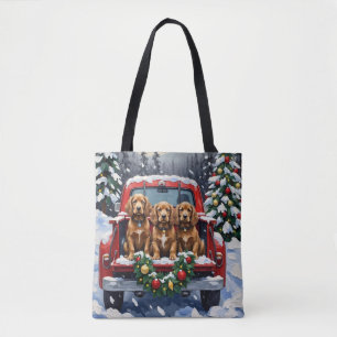 Cocker Spaniel Christmas Red Truck Holiday Tote Bag